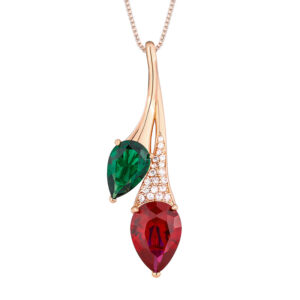 Royal Dual Gem Drop Pendant Necklace (Rose Gold)