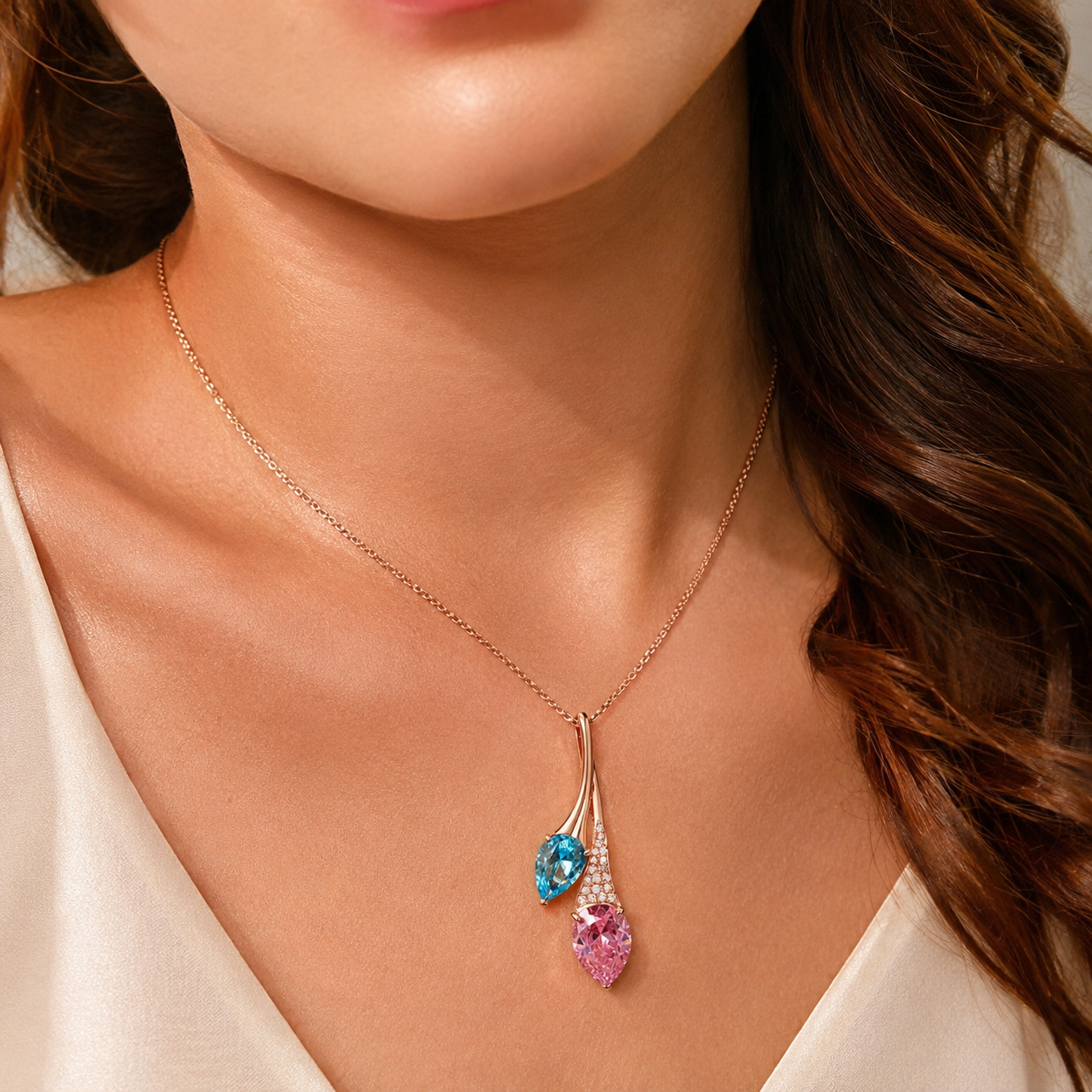 Eternal Glamour Dual-Tone Crystal Teardrop Pendant