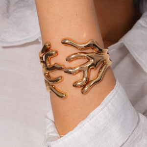 The Flared Saddle Gold Hinged Cuff