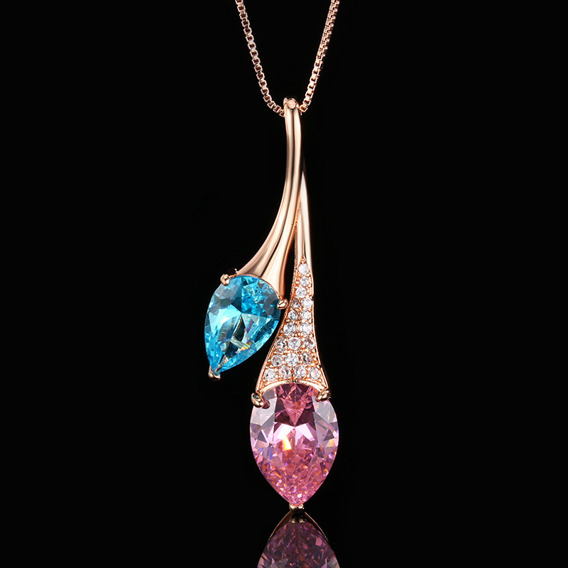 Eternal Glamour Dual-Tone Crystal Teardrop Pendant - Image 2