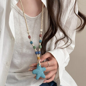 Mermaid’s Treasure Turquoise Starfish Beaded Necklace blue