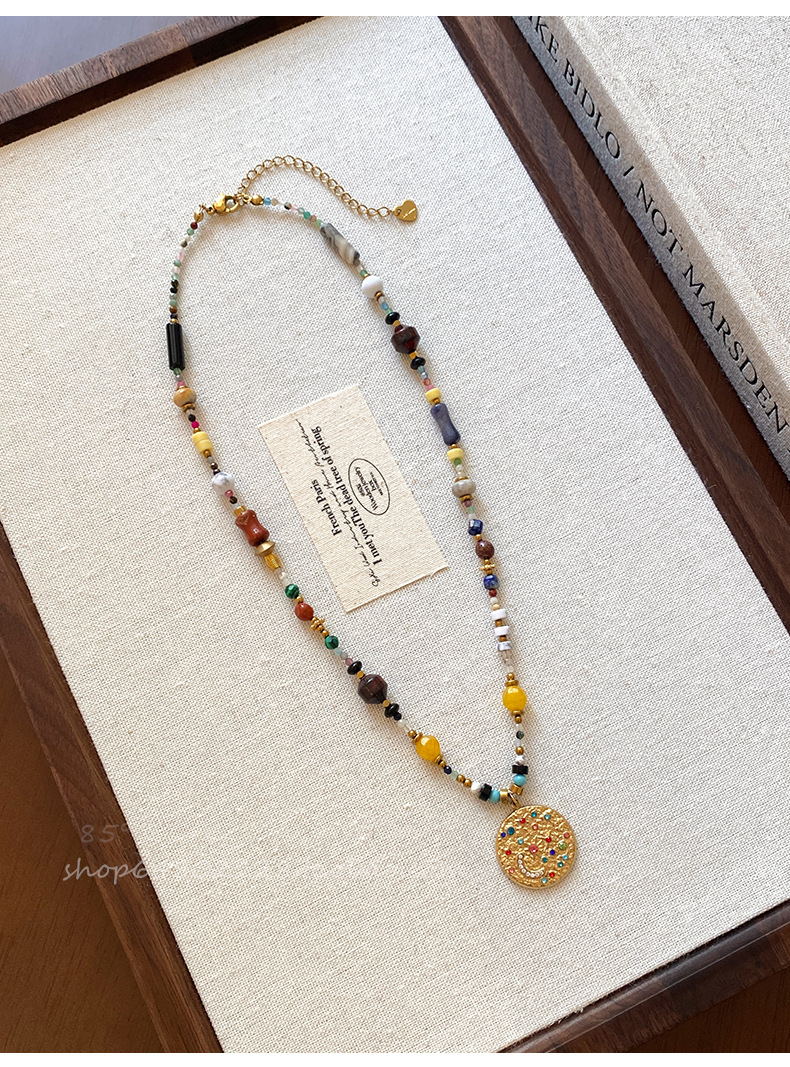 Mosaic Sun & Moon Beaded Necklace - Image 3