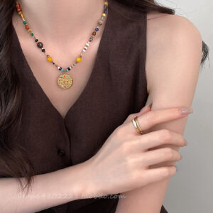 Mosaic Sun & Moon Beaded Necklace