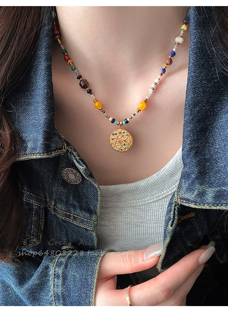 Mosaic Sun & Moon Beaded Necklace - Image 4